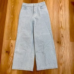 Zara blue and white pinstriped wide-leg jeans